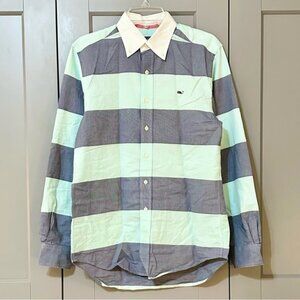 Vineyard Vines Slim Fit Whale Shirt Green Blue Stripe Oxford Cotton Men’s Small